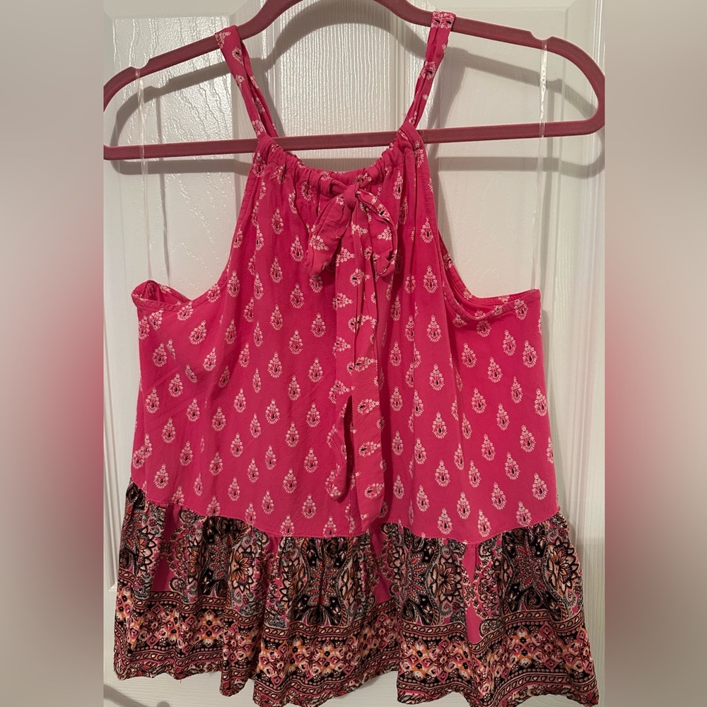 Fun, bohemian-look, dark pink patterned, halter-style blouse.  Size Small.